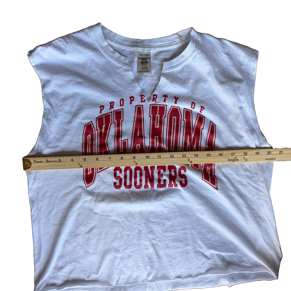 Women's Fanatics Oklahoma Sooners Cut Off V Neck Crop T-shirt White Size‎ Large - Picture 2 of 7